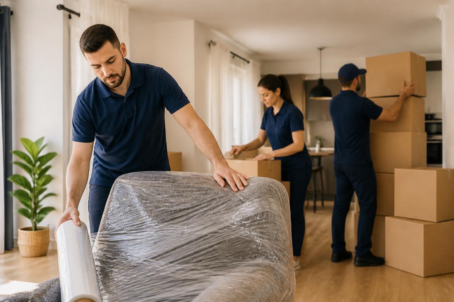 Kuber Movers & Packers team carefully wrapping and packing household items